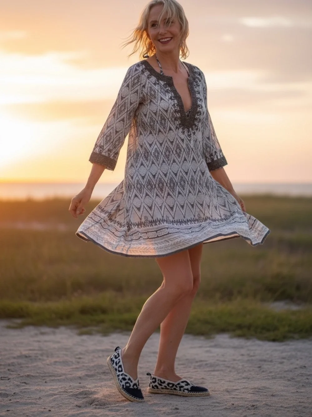 Rothy's Espadrille Flat in Sandy Cat – Blue & Tan Accent